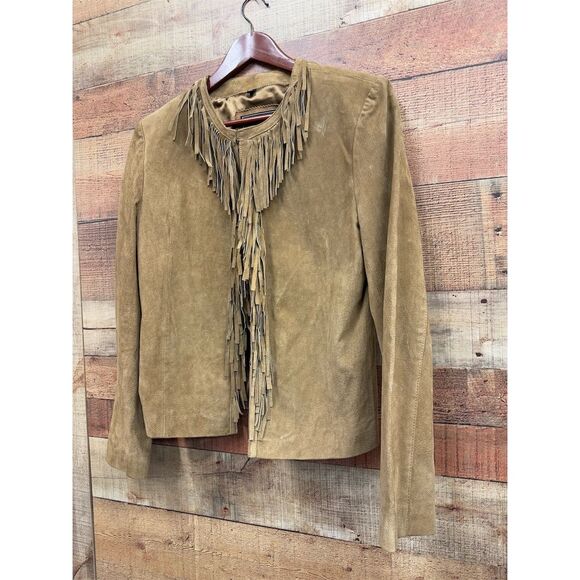 Vintage Adler Women's Beige Fringe Leather Suede Jacket Size L Mid-Length Casual - Picture 2 of 7
